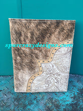 Load image into Gallery viewer, 3 Ring Zippered Portfolio, Leather and Cowhide covered with Personalized Monogram or Brand