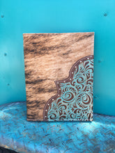 Load image into Gallery viewer, 3 Ring Zippered Portfolio, Leather and Cowhide covered with Personalized Monogram or Brand