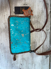 Load image into Gallery viewer, American Darling Acid Washed Cowhide Crossbody Wallet - Turquoise