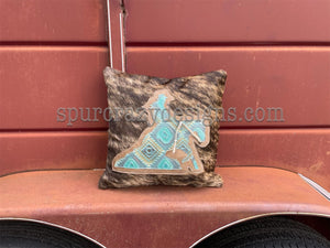 Working Cow Horse/Stock Horse Leather and Cowhide Pillow Cowgirl