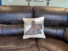 Load image into Gallery viewer, Working Cow Horse/Stock Horse Embossed Leather and Cowhide Pillow Cowboy