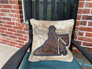 Working Cow Horse/Stock Horse Embossed Leather and Cowhide Pillow Cowboy