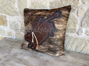 Bull Rider Cowhide Pillow