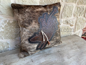 Bull Rider Cowhide Pillow