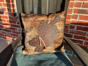 Bull Rider Cowhide Pillow