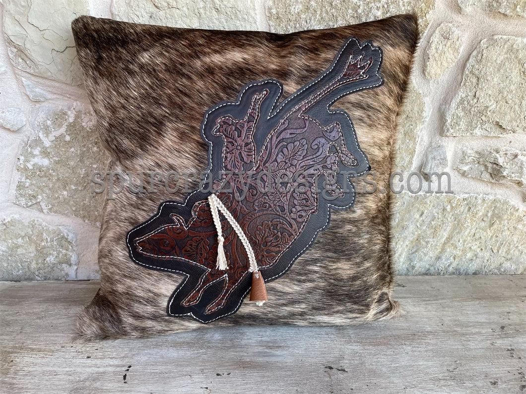 Bull Rider Cowhide Pillow