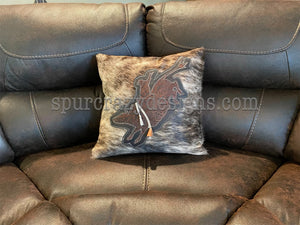 Bull Rider Cowhide Pillow