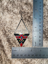 Load image into Gallery viewer, Red and Black Phoenix Dangle Earrings Measurement, approximately 2&quot; wide by 4&quot; long.