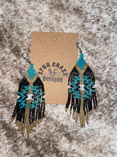 Load image into Gallery viewer, turquoise and black beaded fringe earrings picture 2