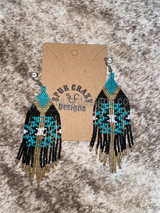 turquoise and black beaded fringe earrings picture 2