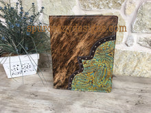 Load image into Gallery viewer, 3 Ring Zippered Portfolio, Leather and Cowhide covered with Personalized Monogram or Brand