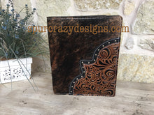 Load image into Gallery viewer, 3 Ring Zippered Portfolio, Leather and Cowhide covered with Personalized Monogram or Brand