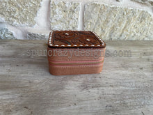 Load image into Gallery viewer, Western Style Jewelry Box with White Buck Stitch / Travel Jewelry Box / Tooled Leather Jewelry Box