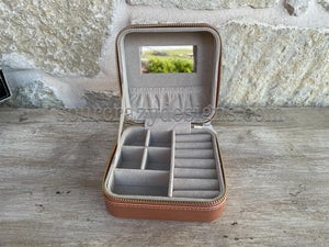 Western Style Jewelry Box with White Buck Stitch / Travel Jewelry Box / Tooled Leather Jewelry Box