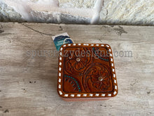 Load image into Gallery viewer, Western Style Jewelry Box with White Buck Stitch / Travel Jewelry Box / Tooled Leather Jewelry Box