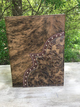 Load image into Gallery viewer, 3 Ring Zippered Portfolio, Leather and Cowhide covered with Personalized Monogram or Brand