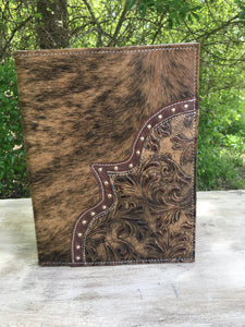 3 Ring Zippered Portfolio, Leather and Cowhide covered with Personalized Monogram or Brand