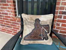 Load image into Gallery viewer, Working Cow Horse/Stock Horse Embossed Leather and Cowhide Pillow Cowboy