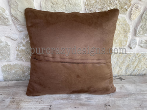 Brown and Turquoise Roses Monogram Cowhide and Leather Pillow
