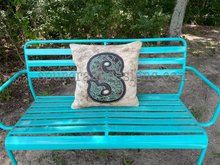 Load image into Gallery viewer, Brown and Turquoise Roses Monogram Cowhide and Leather Pillow