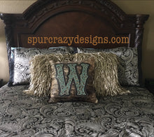 Load image into Gallery viewer, Turquoise Caracol Monogram Cowhide and Leather Pillows