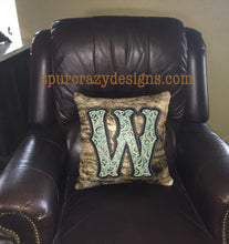 Load image into Gallery viewer, Turquoise Caracol Monogram Cowhide and Leather Pillows