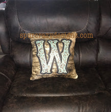 Load image into Gallery viewer, Turquoise Caracol Monogram Cowhide and Leather Pillows