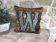 Load image into Gallery viewer, Turquoise Caracol Monogram Cowhide and Leather Pillows