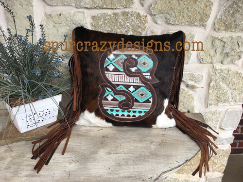 Mint & Tan Navajo Print Monogram Cowhide and Leather Pillows