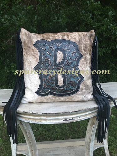 Caracol Denim Monogram Cowhide and Leather Pillows